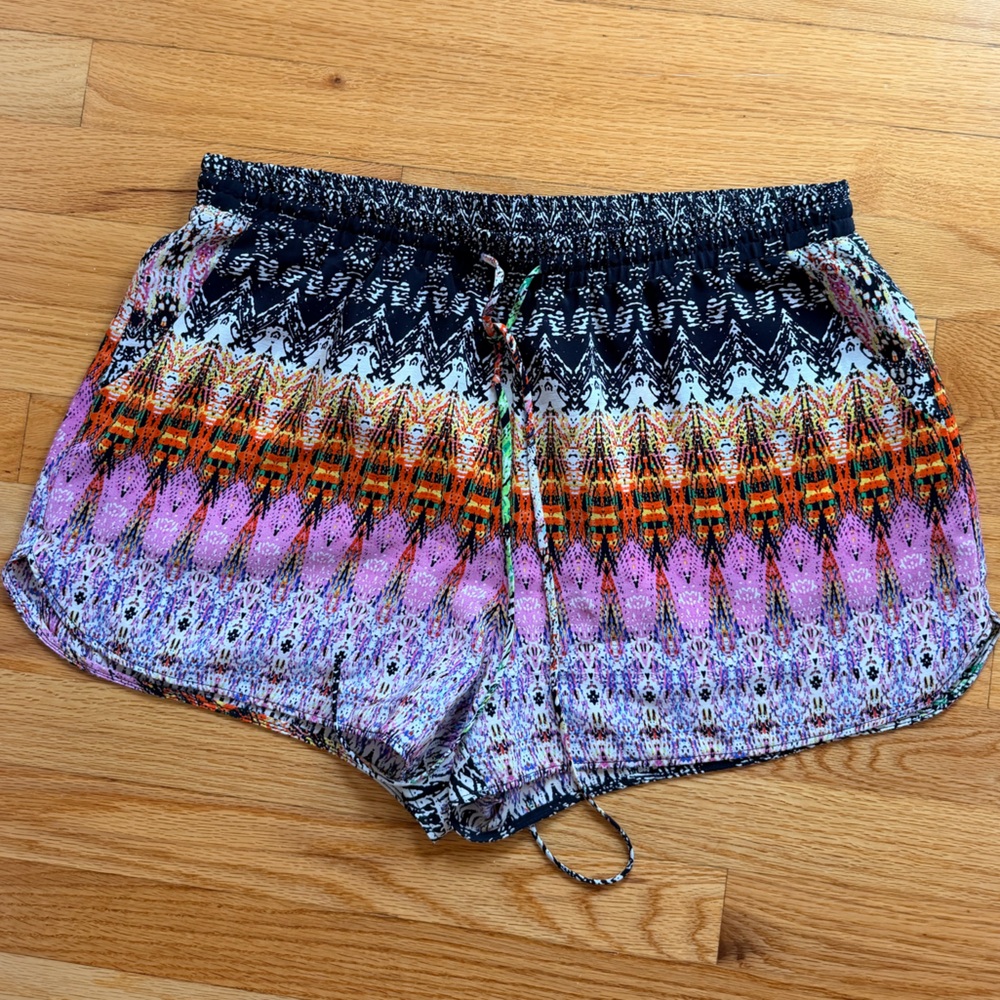 Neiman Marcus Multicolor Patterned Silk Shorts